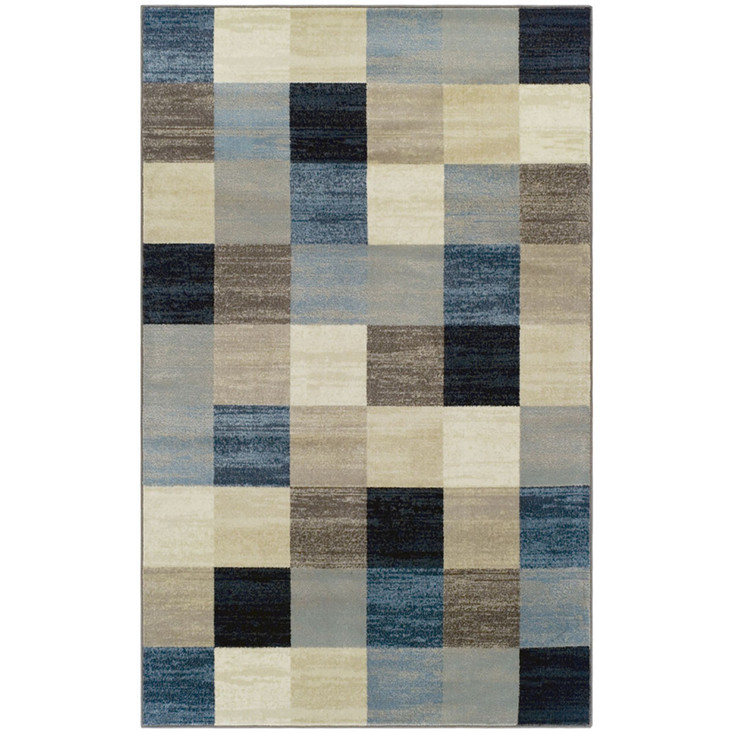 6' x 9' Blue and Teal Geometric Power Loom Stain Resistant Area Rug