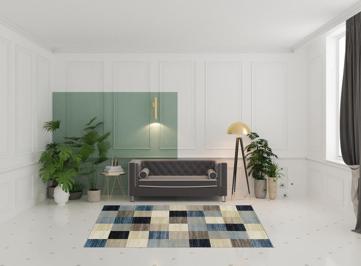 6' x 9' Blue and Teal Geometric Power Loom Stain Resistant Area Rug