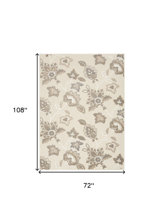 6' x 9' Beige Floral Stain Resistant Non Skid Polypropylene Area Rug