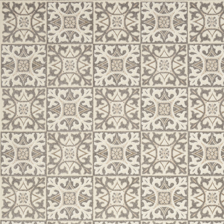 6' x 9' Ivory and Grey Fleur De Lis Stain Resistant Non Skid Area Rug