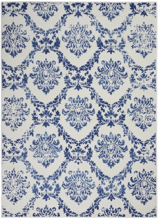 6' x 9' Blue & Ivory Floral Dhurrie Area Rug