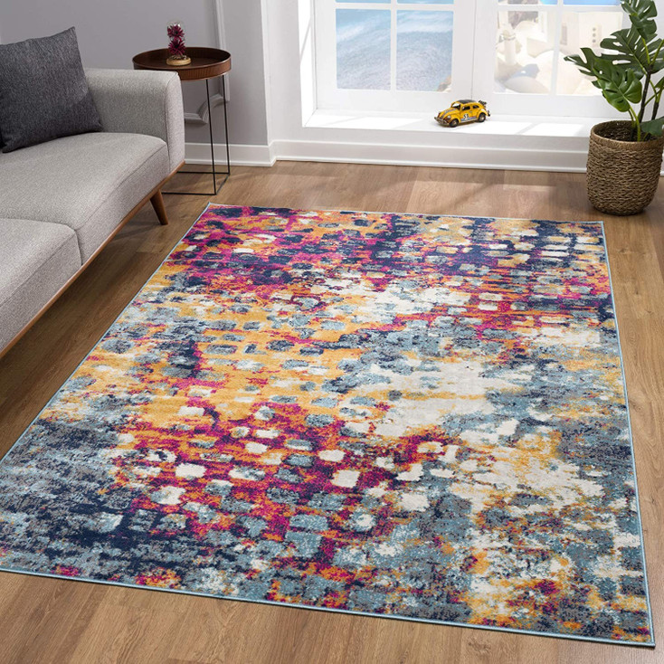 6' x 9' Teal Blue Abstract Dhurrie Area Rug