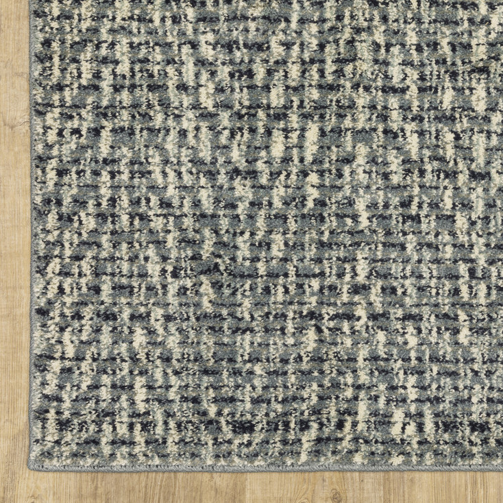 6' x 9' Blue Ivory Grey and Light Blue Geometric Power Loom Stain Resistant Area Rug