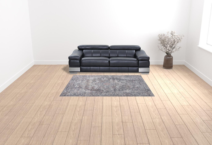 6' x 9' Grey Medallion Distressed Washable Area Rug