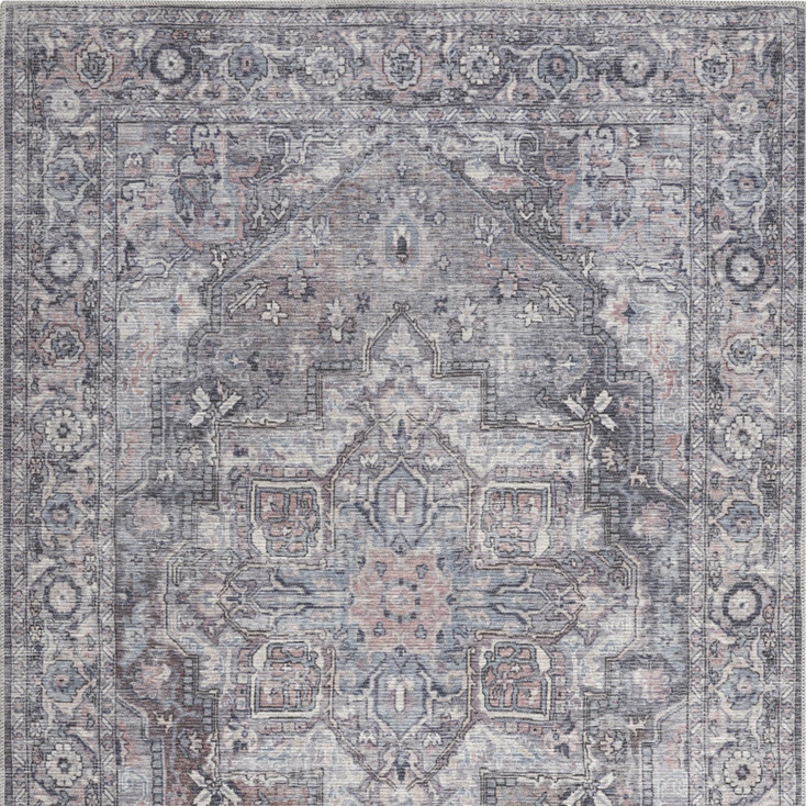 6' x 9' Grey Medallion Distressed Washable Area Rug