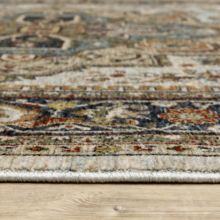 6' x 9' Ivory Beige Blue Orange Gold Green Grey and Rust Oriental Power Loom Area Rug