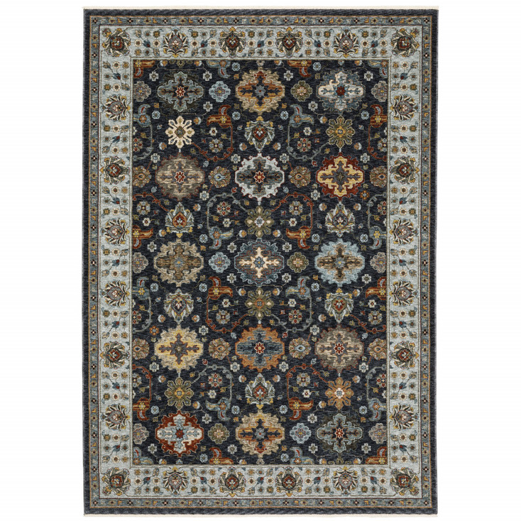 6' x 9' Blue Red Beige Yellow Grey Rust and Gold Oriental Power Loom Area Rug with Fringe