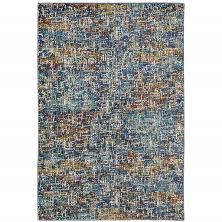 6' x 9' Blue Teal Gold Rust and Beige Abstract Power Loom Stain Resistant Area Rug