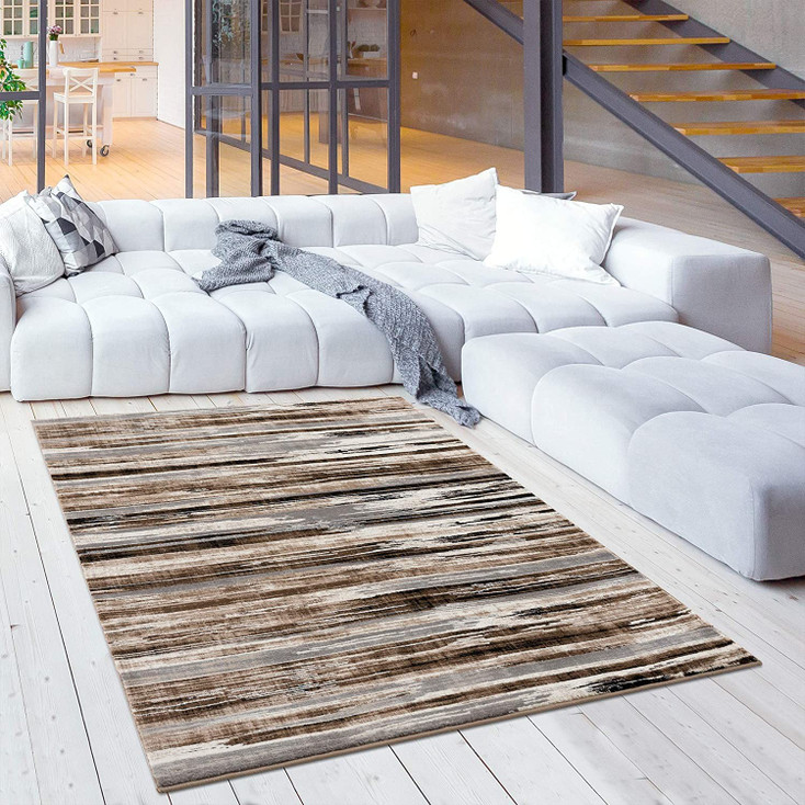 6' x 9' Beige Striped Dhurrie Area Rug