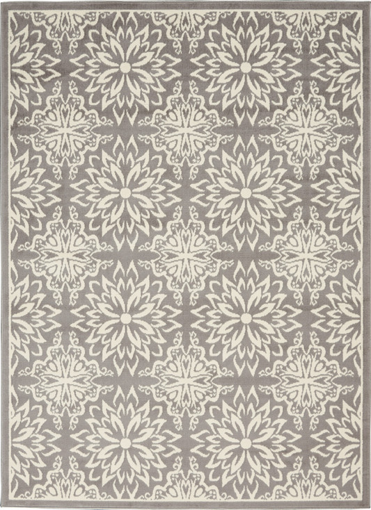 6' x 9' Gray Floral Power Loom Area Rug