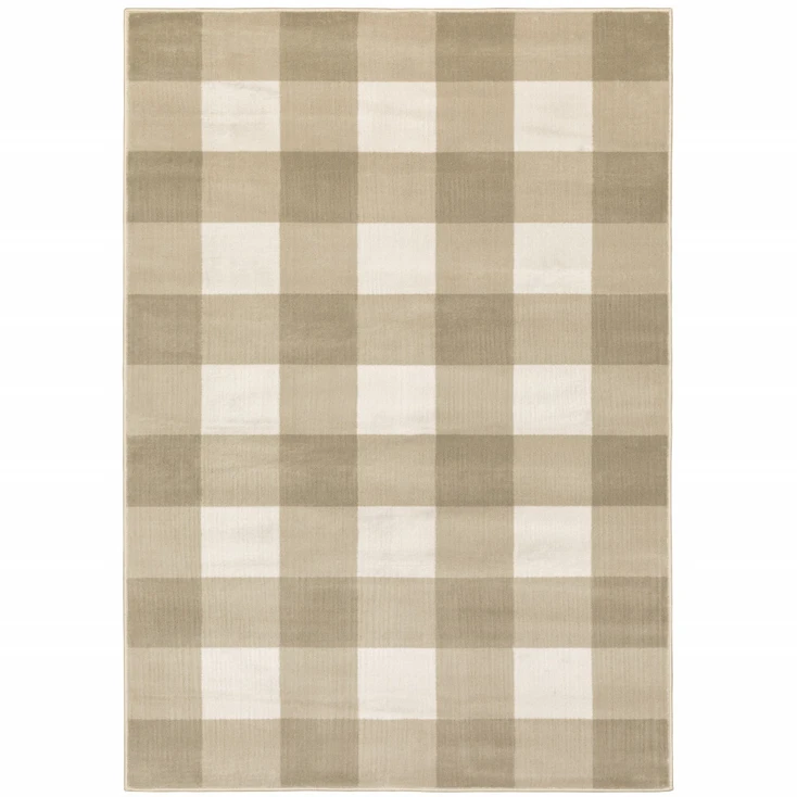 6' x 9' Beige and Ivory Geometric Power Loom Stain Resistant Area Rug