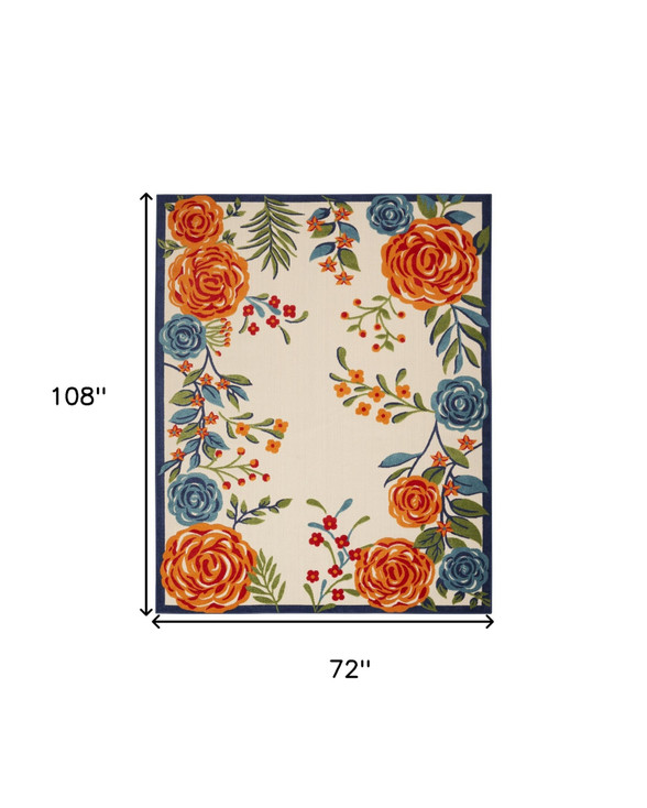 6' x 9' Multicolor Floral Stain Resistant Polypropylene Area Rug