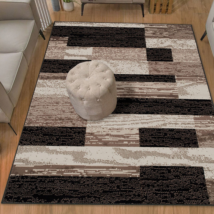 6' x 9' Chocolate Patchwork Power Loom Stain Resistant Area Rug