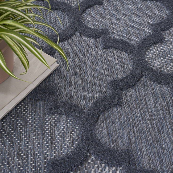 7' x 10' Navy Blue Geometric Flat Weave Area Rug