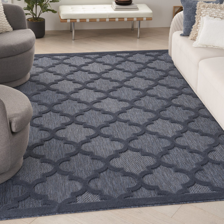 7' x 10' Navy Blue Geometric Flat Weave Area Rug