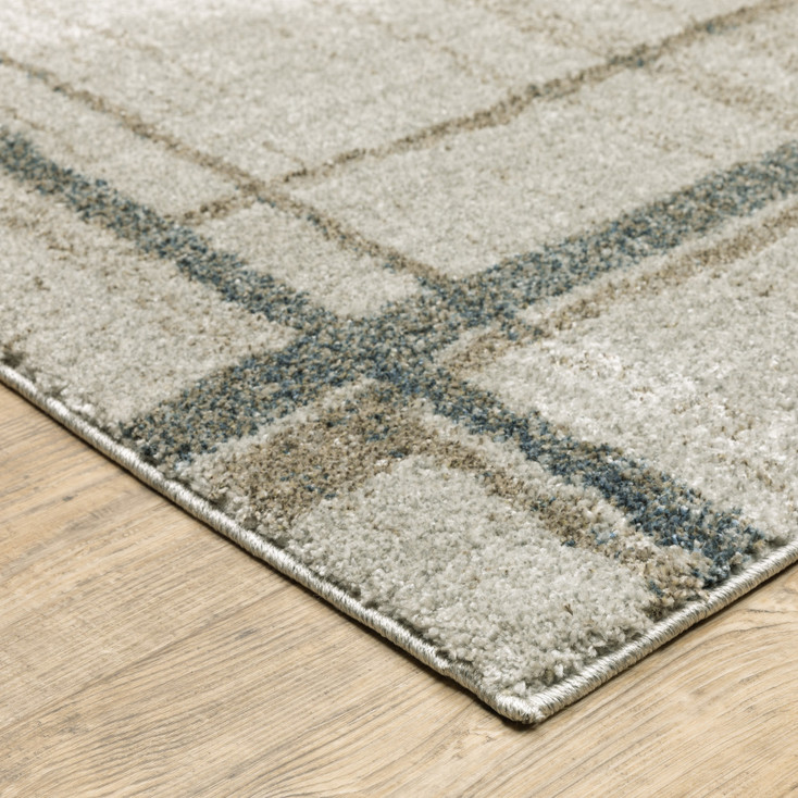 7' x 10' Grey Teal Beige and Tan Geometric Power Loom Area Rug