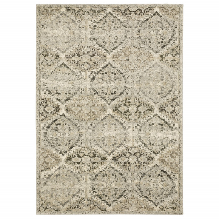 7' x 10' Ivory and Gray Floral Trellis Indoor Area Rug