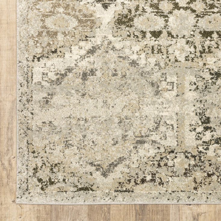 7' x 10' Ivory and Gray Floral Trellis Indoor Area Rug