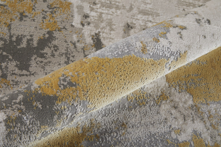 7' x 10' Ivory Gold & Gray Abstract Stain Resistant Area Rug