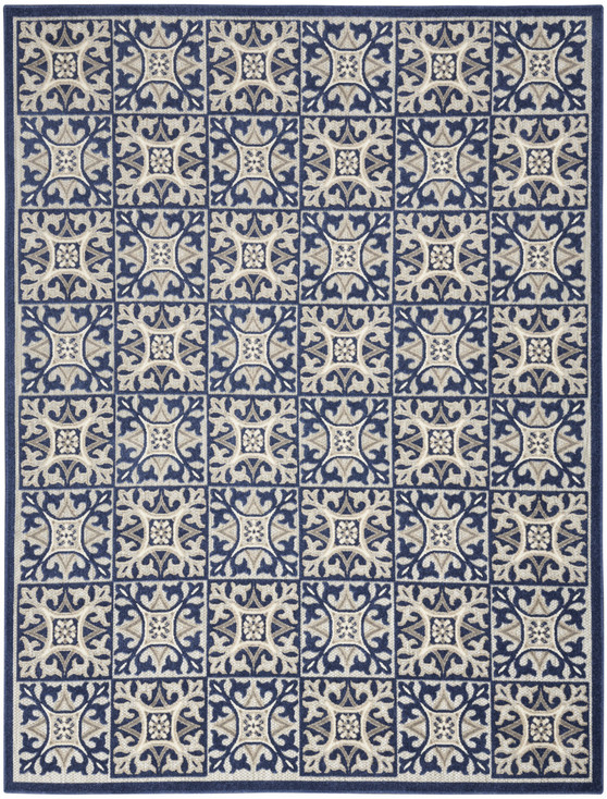 7' x 10' Blue Fleur De Lis Stain Resistant Non Skid Area Rug