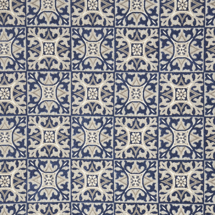 7' x 10' Blue Fleur De Lis Stain Resistant Non Skid Area Rug