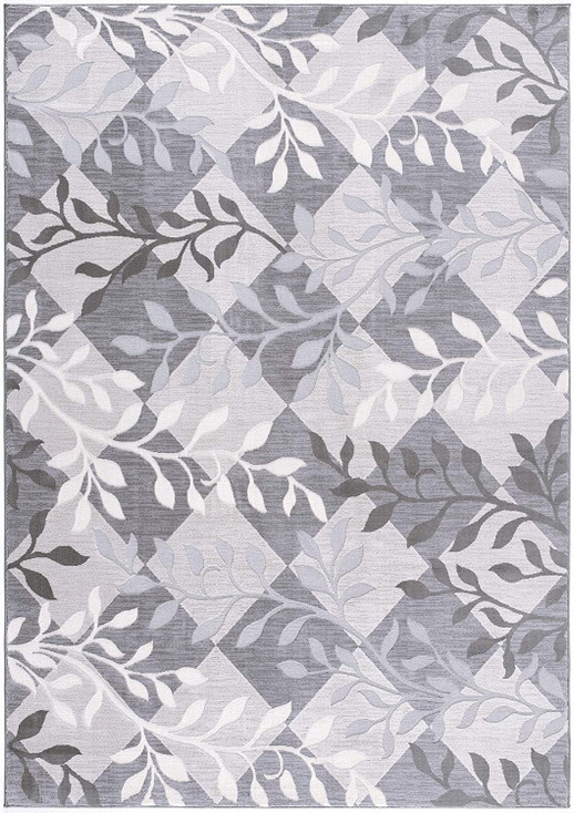 7' x 10' Gray Diamond and Vines Area Rug