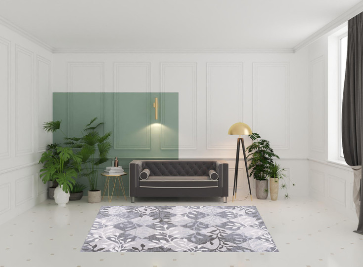 7' x 10' Gray Diamond and Vines Area Rug