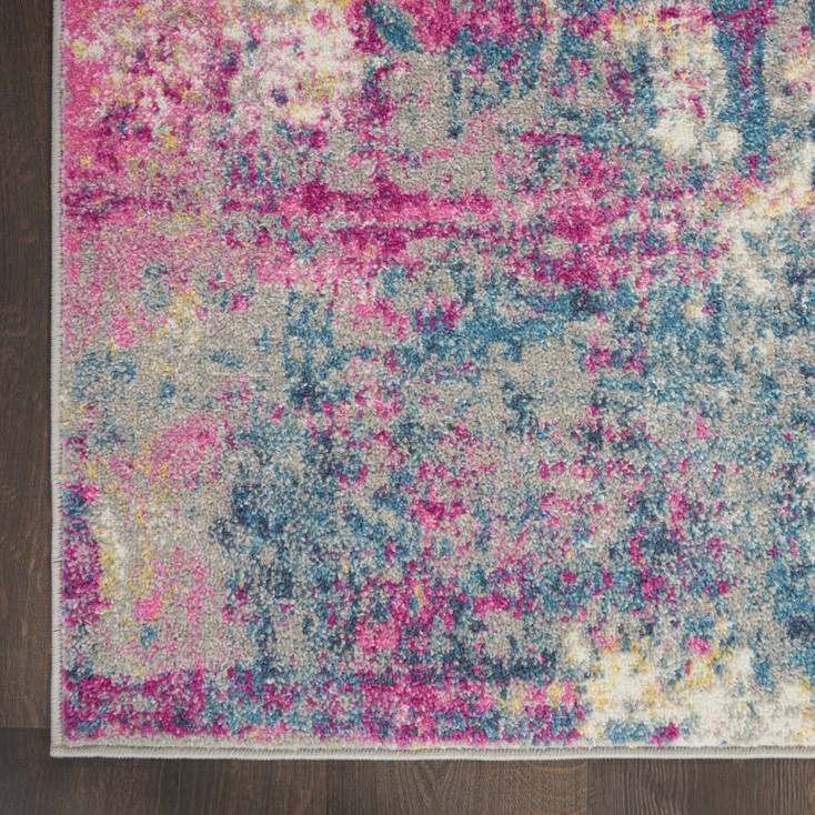 7' x 10' Blue and Pink Abstract Power Loom Area Rug