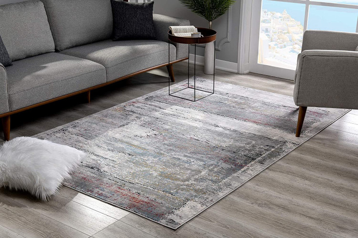 7' x 10' Gray Abstract Irregular Blocks Area Rug