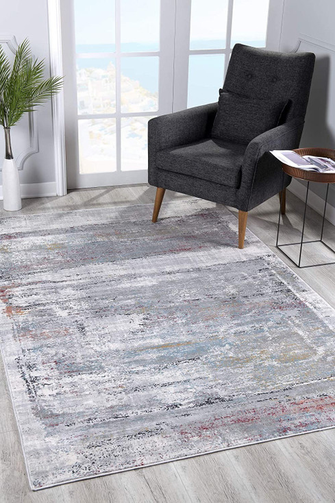 7' x 10' Gray Abstract Irregular Blocks Area Rug