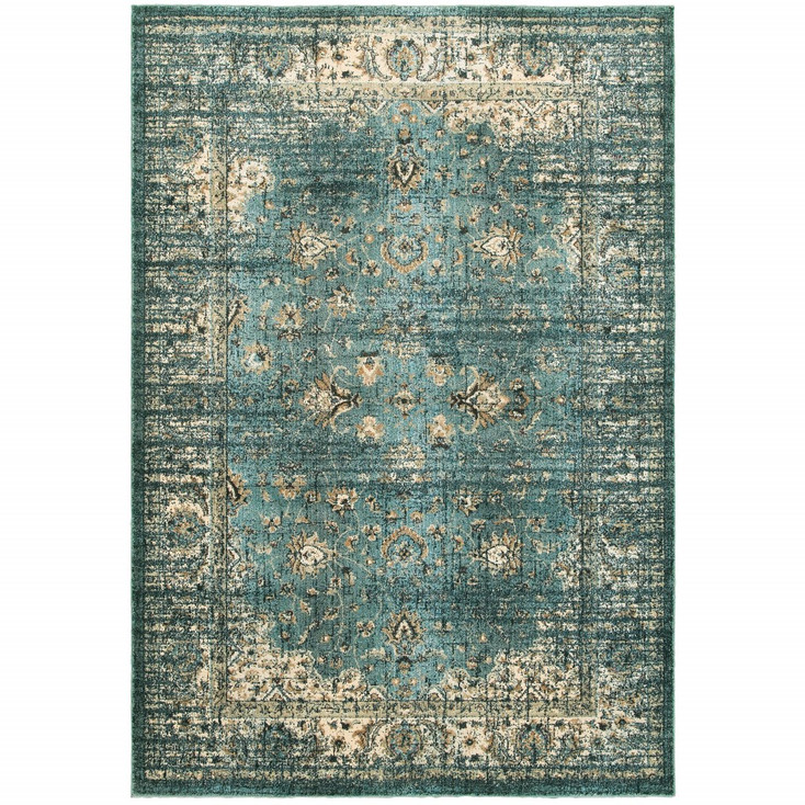7' x 10' Peacock Blue and Ivory Indoor Area Rug