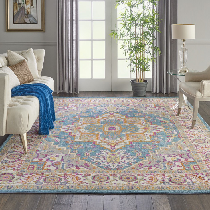 7' x 10' Teal Blue Power Loom Polypropylene Area Rug