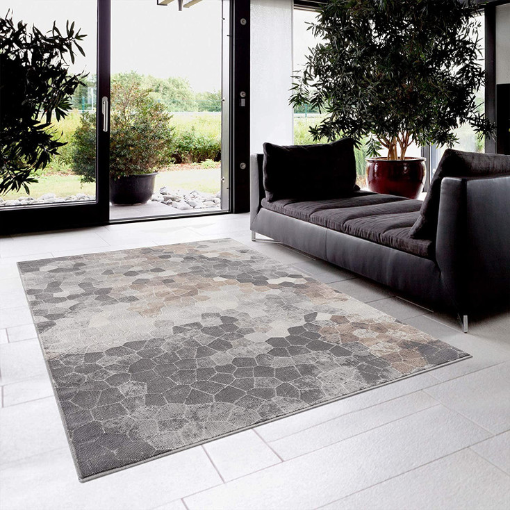 7' x 10' Beige Cobblestone Pattern Area Rug