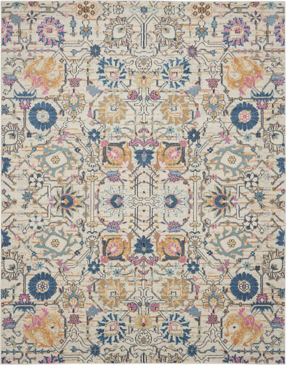 7' x 10' Orange and Ivory Floral Power Loom Area Rug