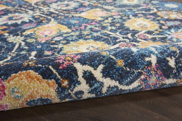7' x 10' Navy Blue Floral Power Loom Area Rug