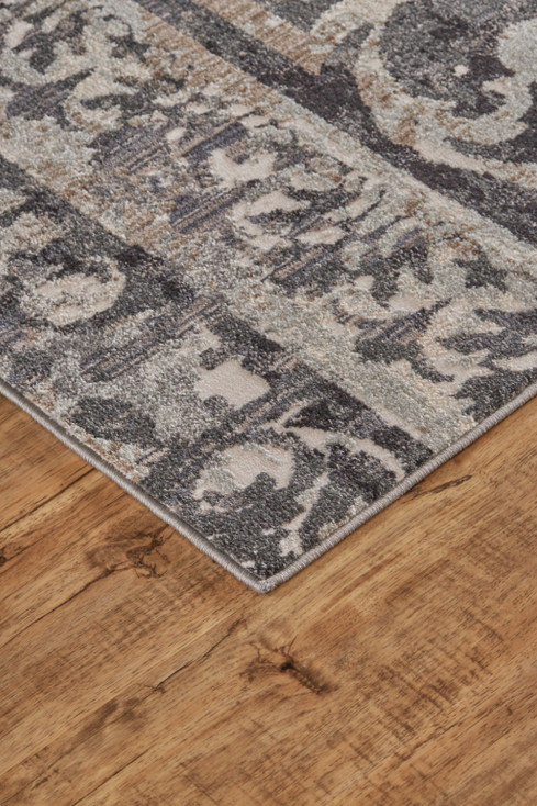 7' x 10' Gray Ivory and Taupe Abstract Stain Resistant Area Rug