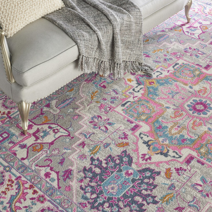 7' x 10' Pink & Gray Power Loom Area Rug