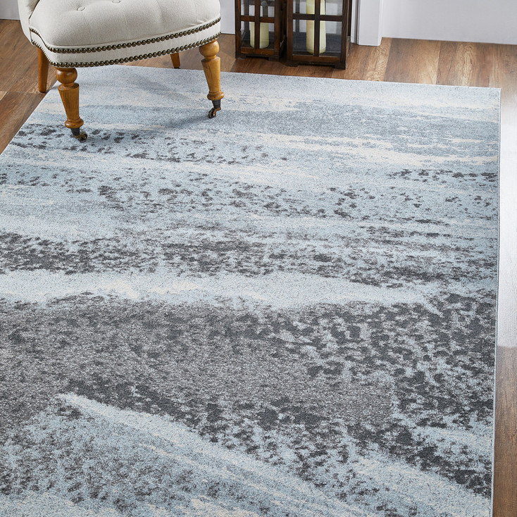 7' x 10' Blue & Gray Abstract Dhurrie Area Rug