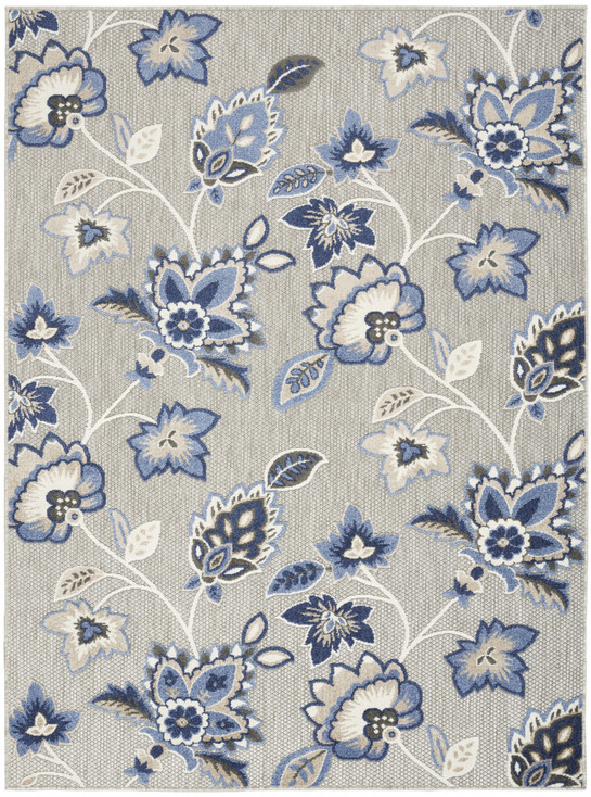 7' x 10' Blue & Grey Floral Stain Resistant Non Skid Rectangle Area Rug
