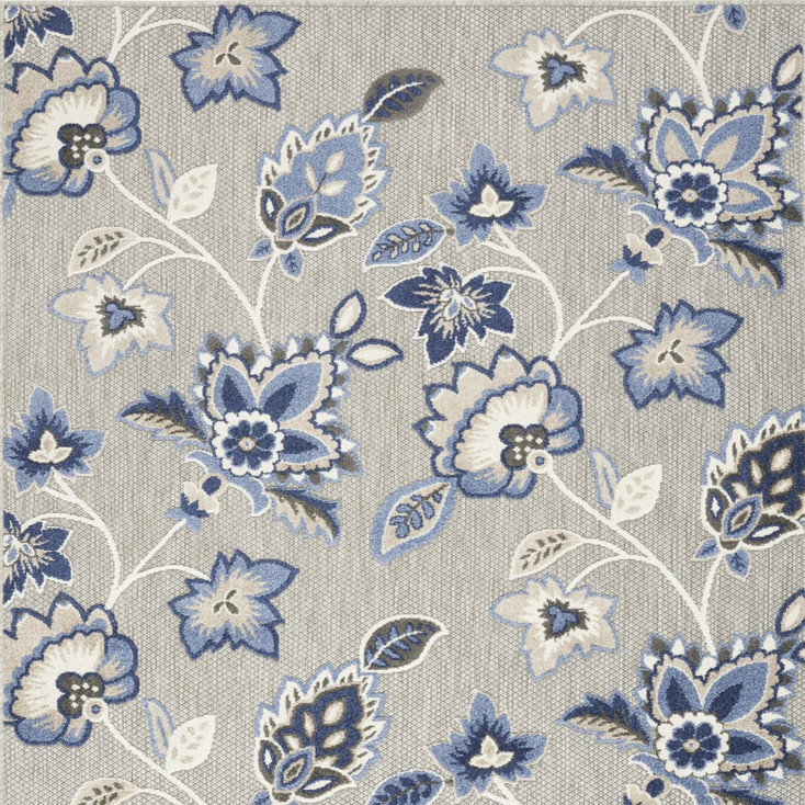 7' x 10' Blue & Grey Floral Stain Resistant Non Skid Rectangle Area Rug