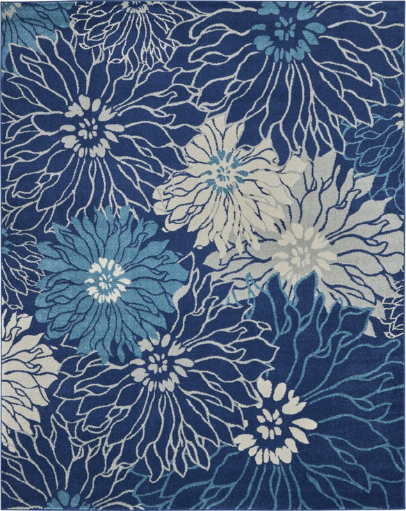 7' x 10' Blue and Ivory Floral Power Loom Area Rug