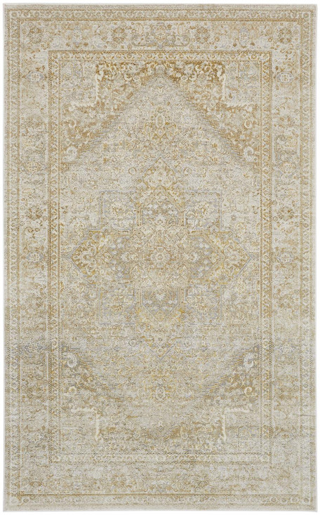 7' x 10' Ivory and Gold Floral Stain Resistant Area Rug