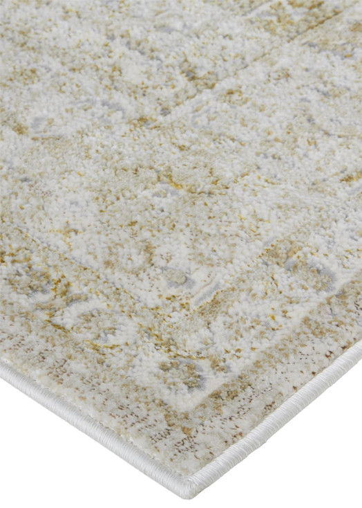 7' x 10' Ivory and Gold Floral Stain Resistant Area Rug