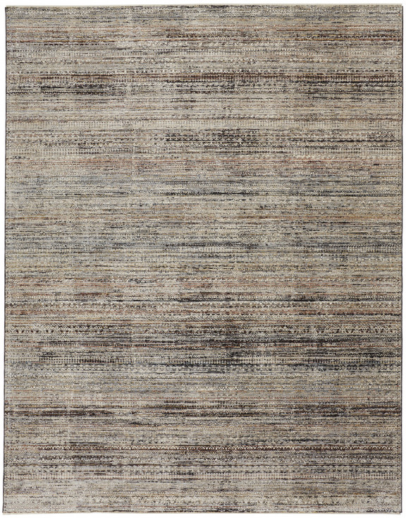 7' x 10' Ivory Gray and Black Abstract Distressed Area Rug with Fringe