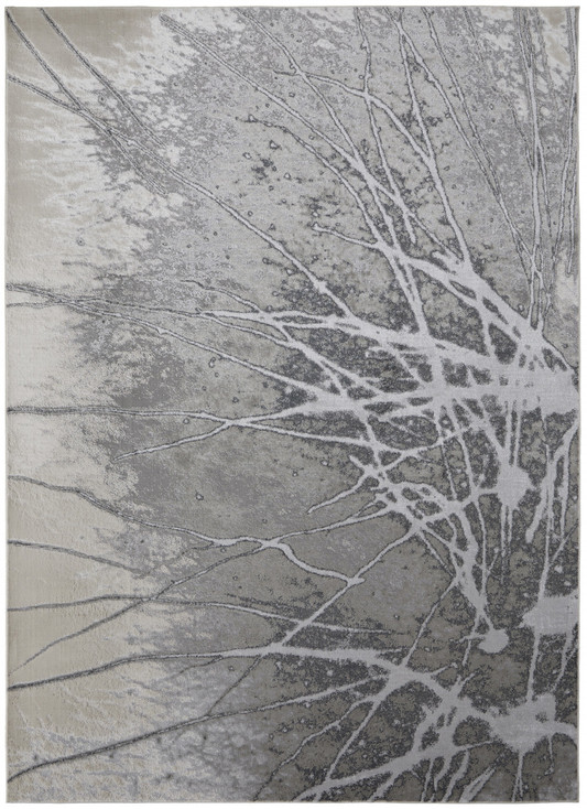 7' x 10' Gray Silver and Ivory Abstract Power Loom Area Rug