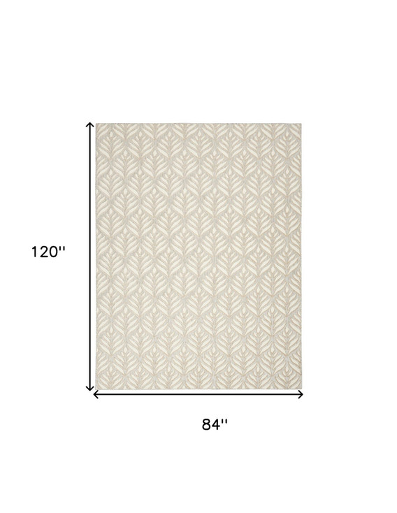 7' x 10' Ivory and Grey Floral Stain Resistant Non Skid Area Rug