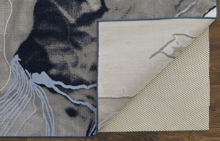 7' x 10' Blue Gray and Ivory Abstract Power Loom Stain Resistant Area Rug