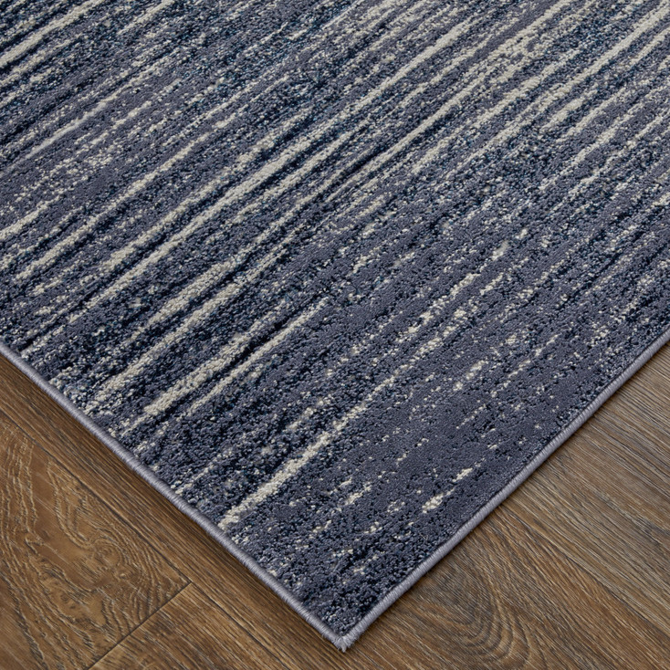 7' x 10' Blue Gray and Ivory Striped Power Loom Distressed Area Rug