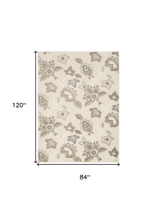 7' x 10' Beige Floral Stain Resistant Non Skid Polypropylene Area Rug