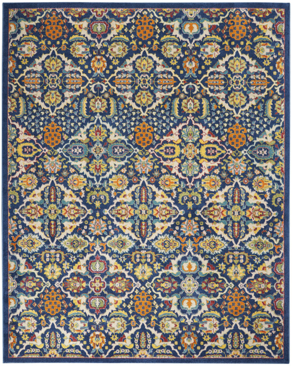 7' x 10' Blue Floral Power Loom Area Rug